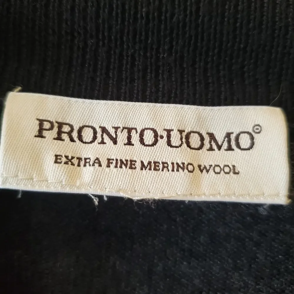 PRONTO UOMO Mens 100% Extra Fine Merino Wool Sweater Charcoal Gray Sz XL 1/4 Zip